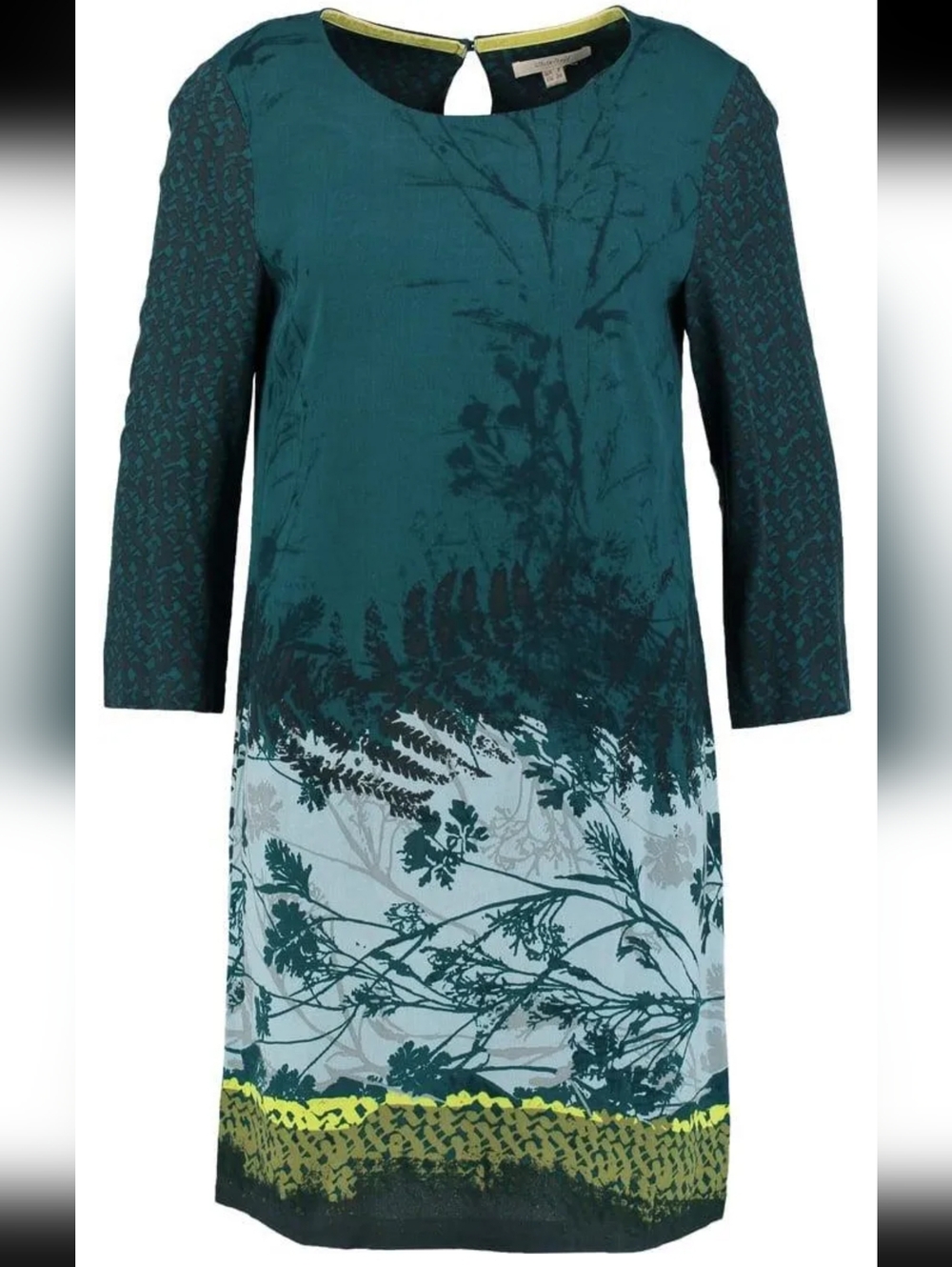 White Stuff Sycamore Teal Floral Border Shift Dress - Women's Size US 14